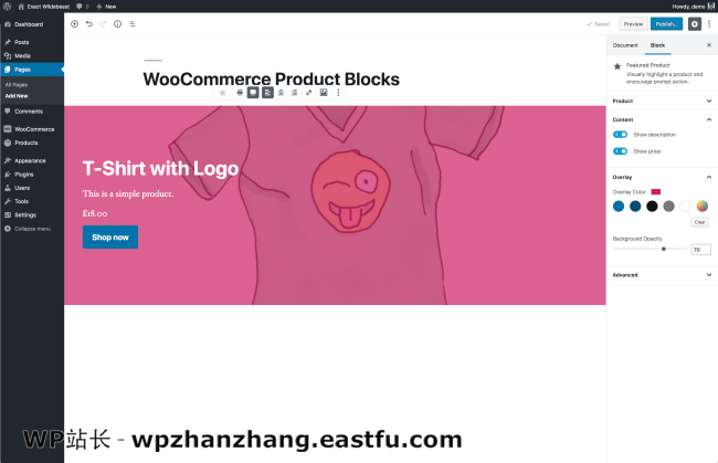 WooCommerce产品模块的新界面可以准确预览该选择在发布后的外观。