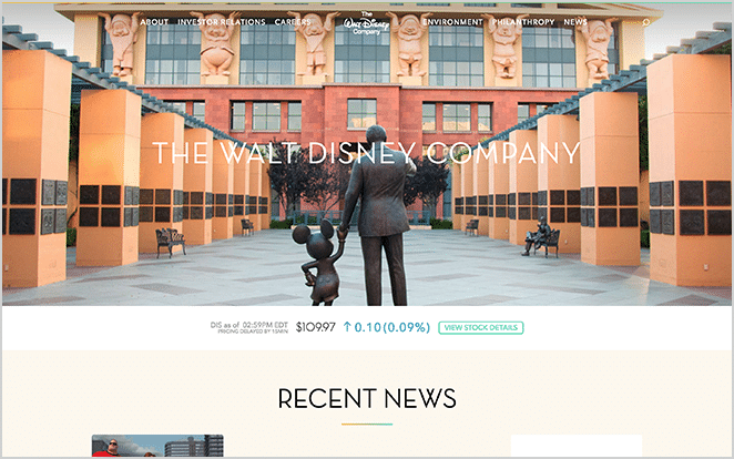 WordPress网站设计灵感精选:10个惊艳案例与实用技巧 15 著名的WordPress网页设计示例——沃尔特迪士尼公司网站截图