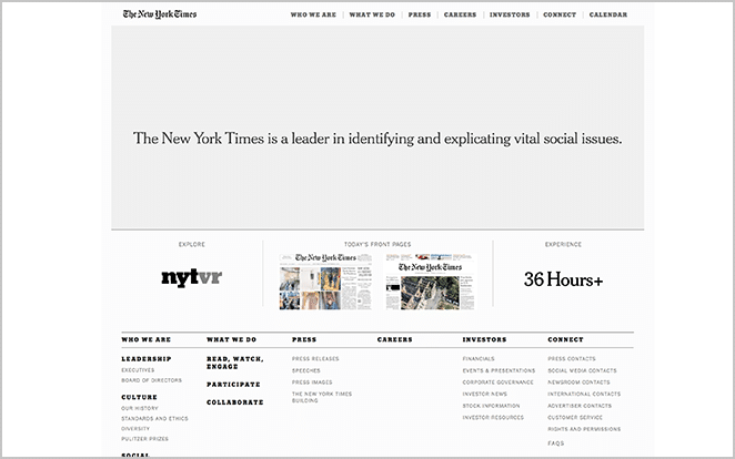 WordPress网站设计灵感精选:10个惊艳案例与实用技巧 16 著名的WordPress网页设计示例:《纽约时报》网站截图